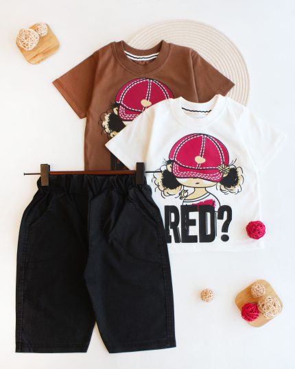 تیشرت شلوارک دختر کلاه قرمز