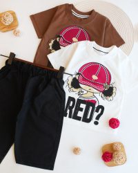 تیشرت شلوارک دختر کلاه قرمز