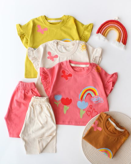 کراپ شلوارک گل و رنگین کمون