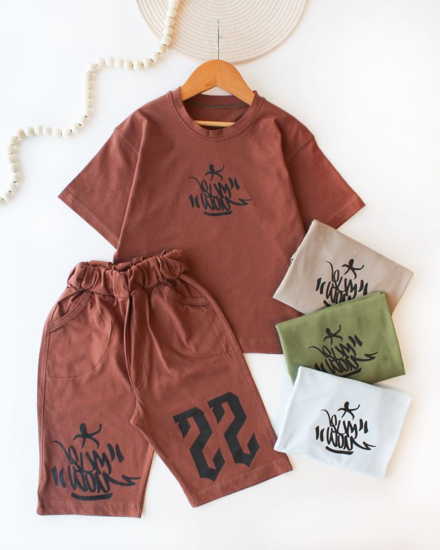 تیشرت شلوارک بیسیک چاپدار